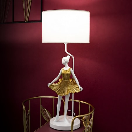 Lampa stołowa Dancer, kolor złoty i biały, żywica syntetyczna i żelazo, 30 x 30 x 90,5 cm, 1 x E27, max. 40 W, do salonu i sypialni, Mauro Ferretti