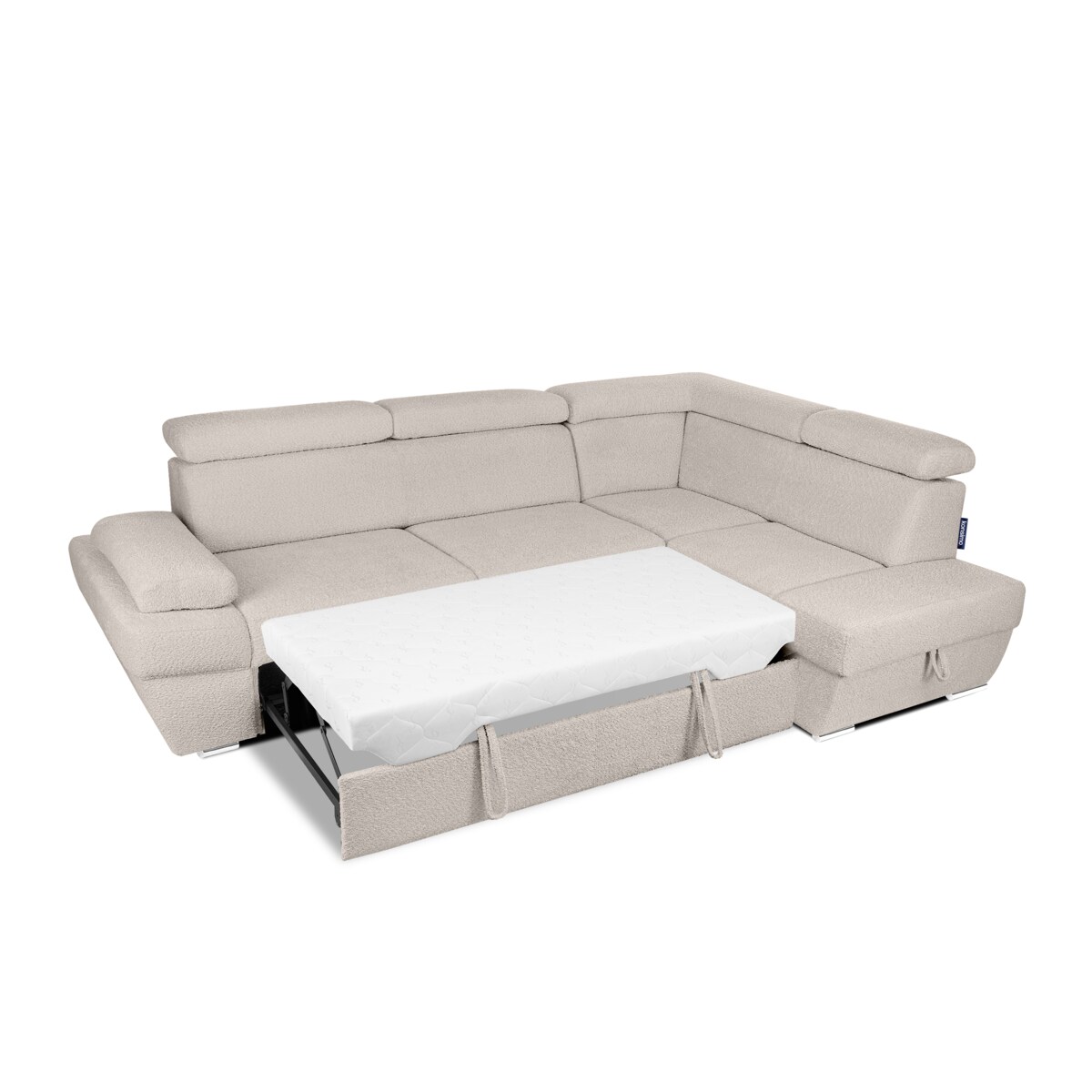 KONSIMO RATLO Narożnik rozkładany jagnięcy z pojemnikiem na pościel, jasny beż, prawy