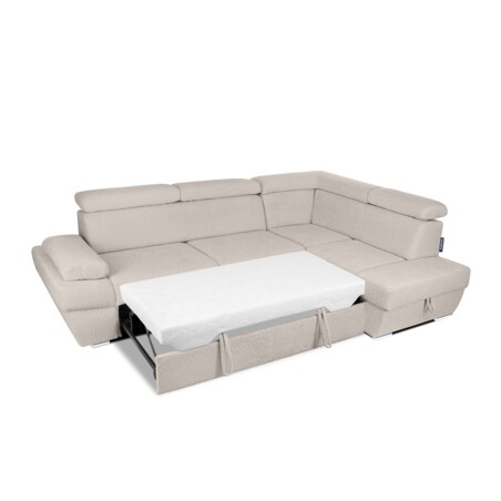 KONSIMO RATLO Narożnik rozkładany jagnięcy z pojemnikiem na pościel, jasny beż, prawy