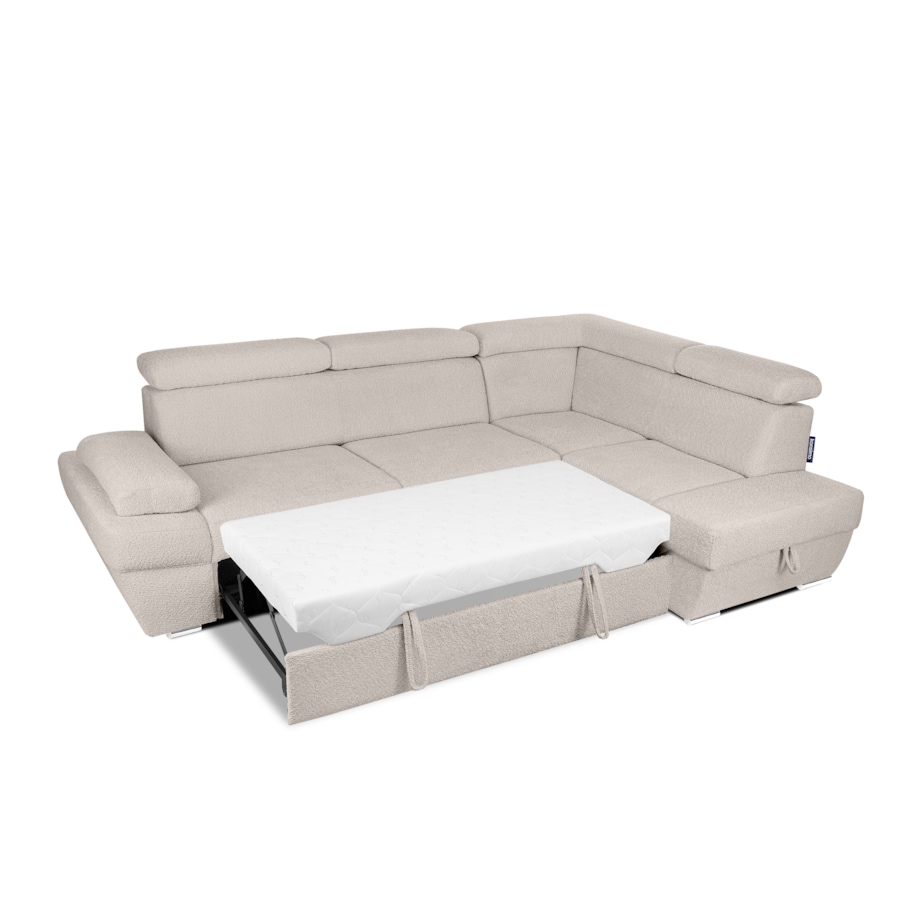 KONSIMO RATLO Narożnik rozkładany jagnięcy z pojemnikiem na pościel, jasny beż, prawy