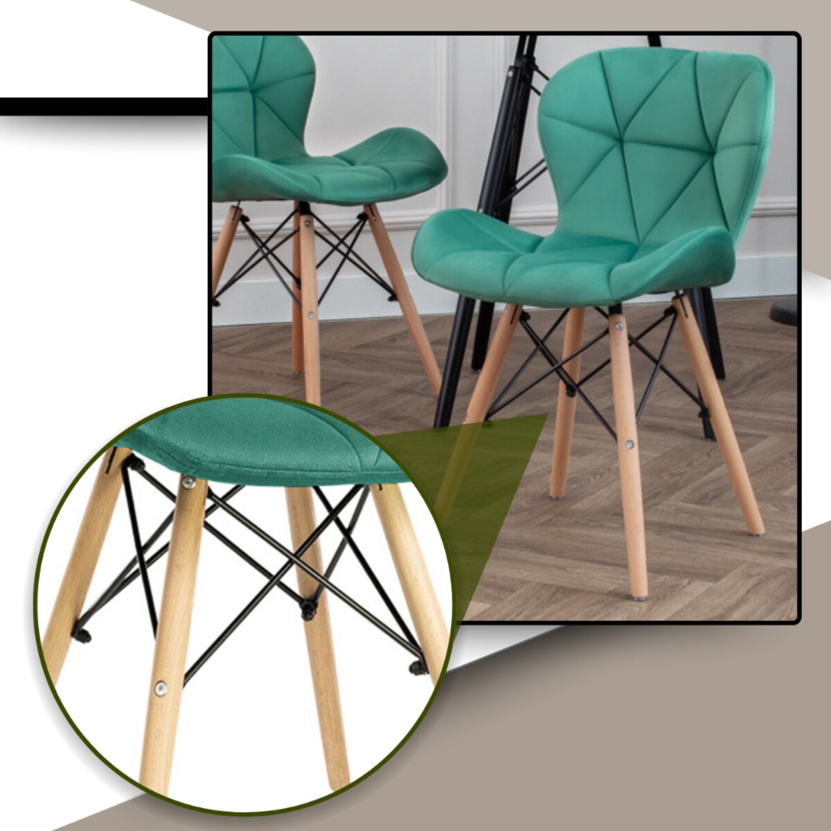 Krzesło Tapicerowane Welurowe Do Jadalni Salonu Pikowane Skandynawskie