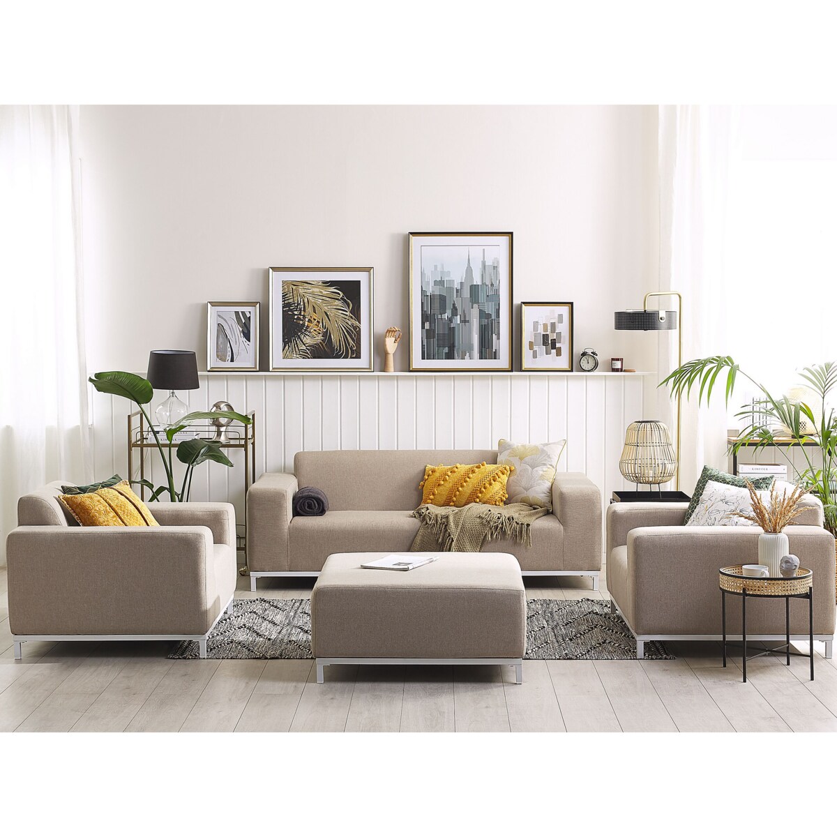 Zestaw ogrodowy tapicerowany 5-osobowy beżowy z białym ROVIGO