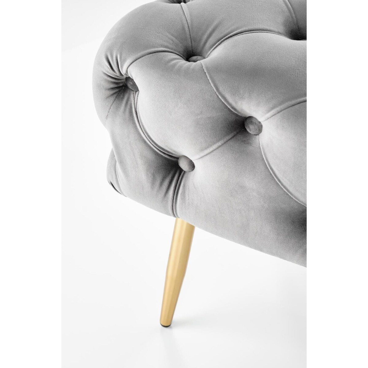 ŁAWKA TAPICEROWANA Nate SZARA pikowana złote nóżki