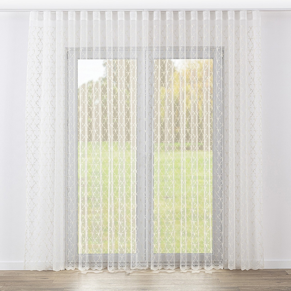 Firana na taśmie wave 300x265 ecru ze zdobieniem