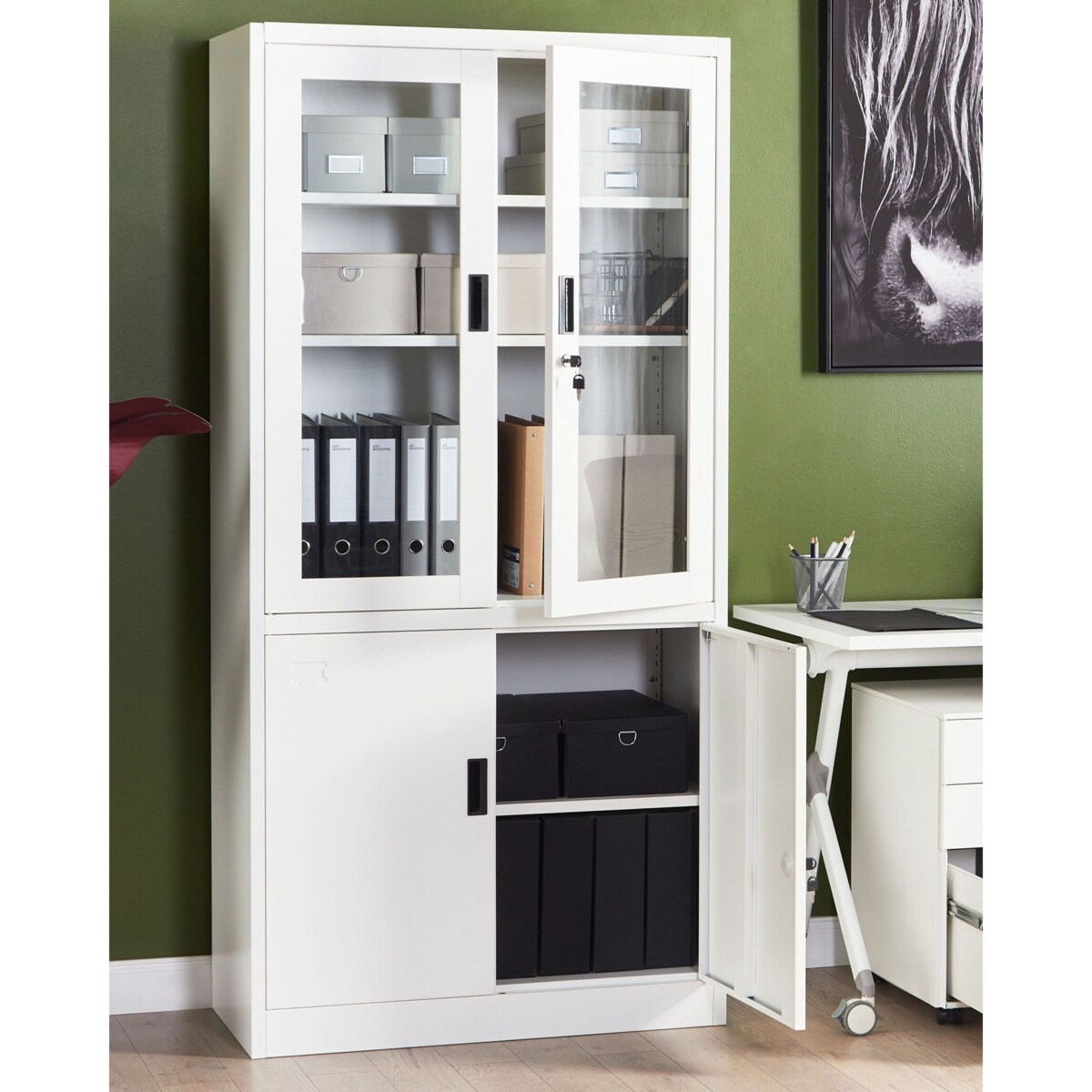 Witryna czterodrzwiowa metalowa biała MALACHITE