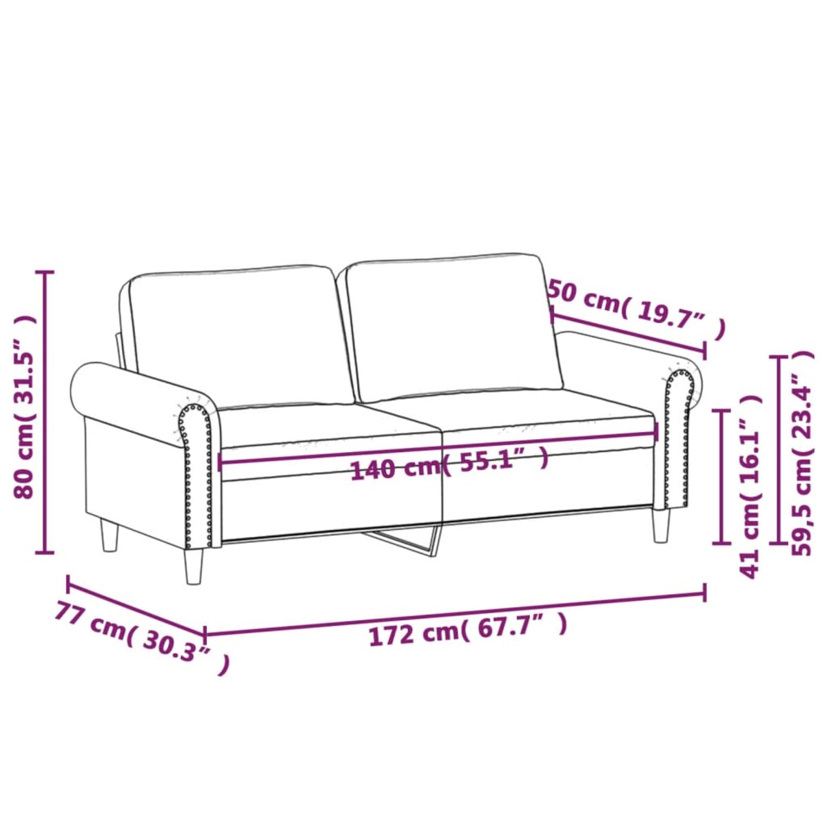 vidaXL Sofa 2-osobowa, niebieski, 140 cm, tapicerowana aksamitem