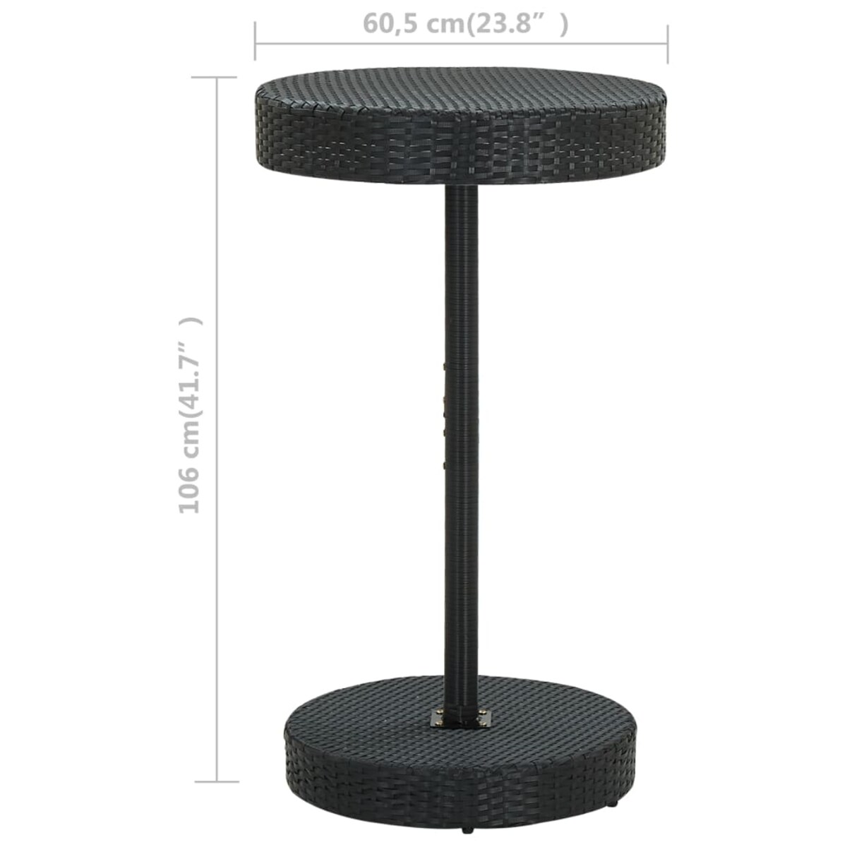 vidaXL Stolik ogrodowy, czarny, 60,5 x 106 cm, polirattan