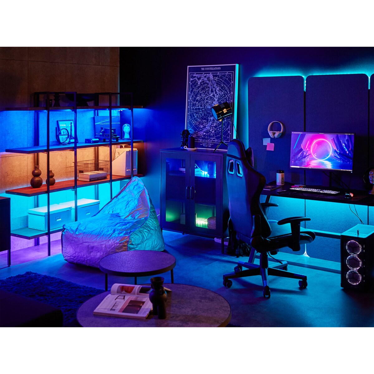 Stolik kawowy mały imitacja betonu z czarnym MELODY