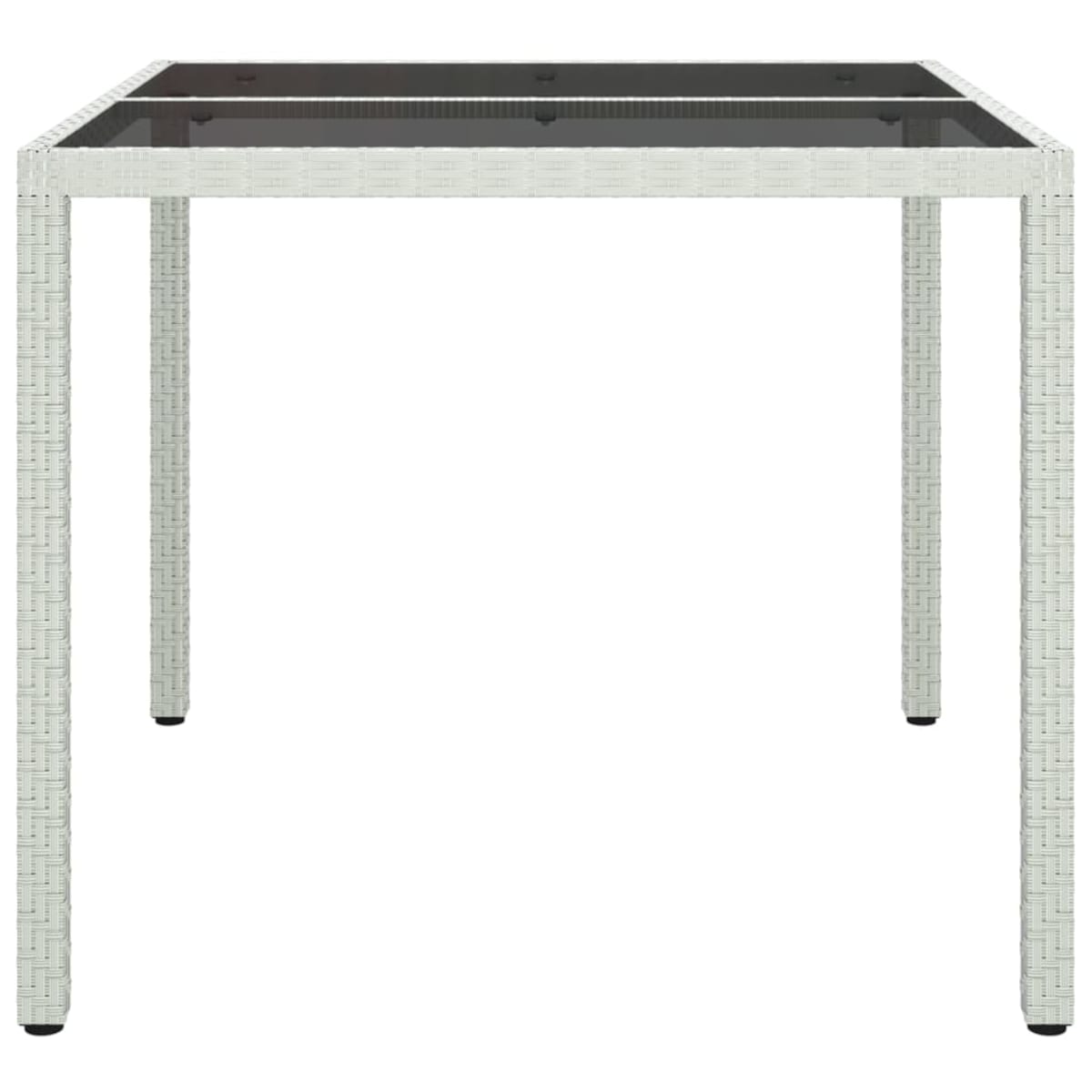vidaXL Stół ogrodowy, 90x90x75 cm, szkło i rattan PE, biały