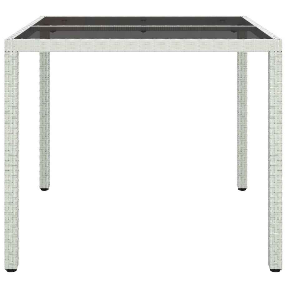 vidaXL Stół ogrodowy, 90x90x75 cm, szkło i rattan PE, biały
