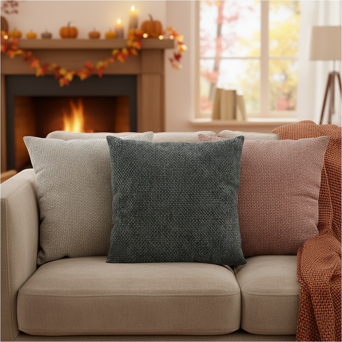 Poduszka Z Wkładem Ozdobna Jesienna Dekoracyjna 45X45 Cm Czerwona