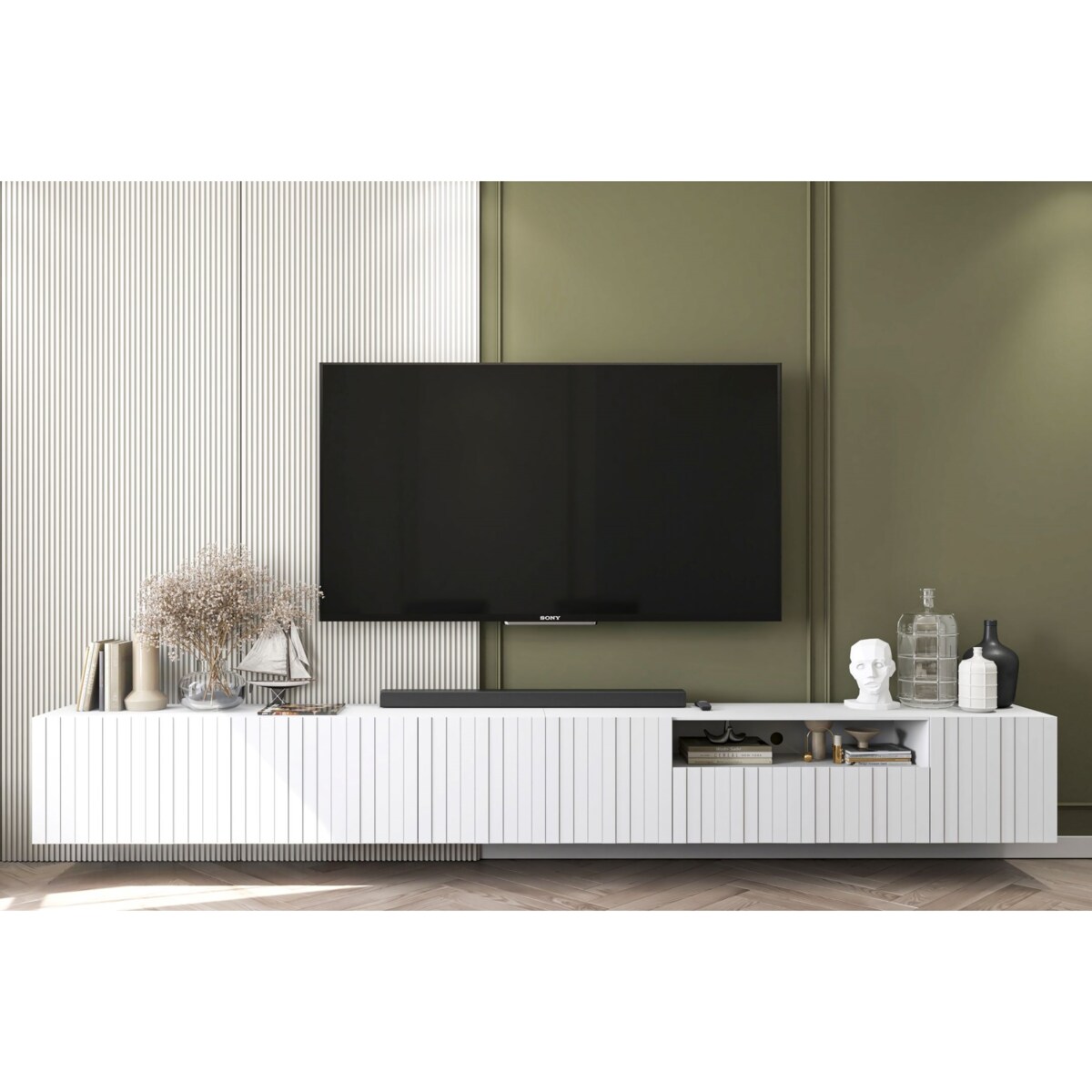 Nowoczesna Wisząca Szafka RTV Glamour Komoda RTV Biały Mat 300 cm