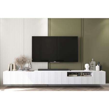 Nowoczesna Wisząca Szafka RTV Glamour Komoda RTV Biały Mat 300 cm