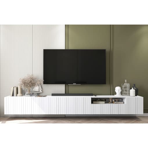 Nowoczesna Wisząca Szafka RTV Glamour Komoda RTV Biały Mat 300 cm