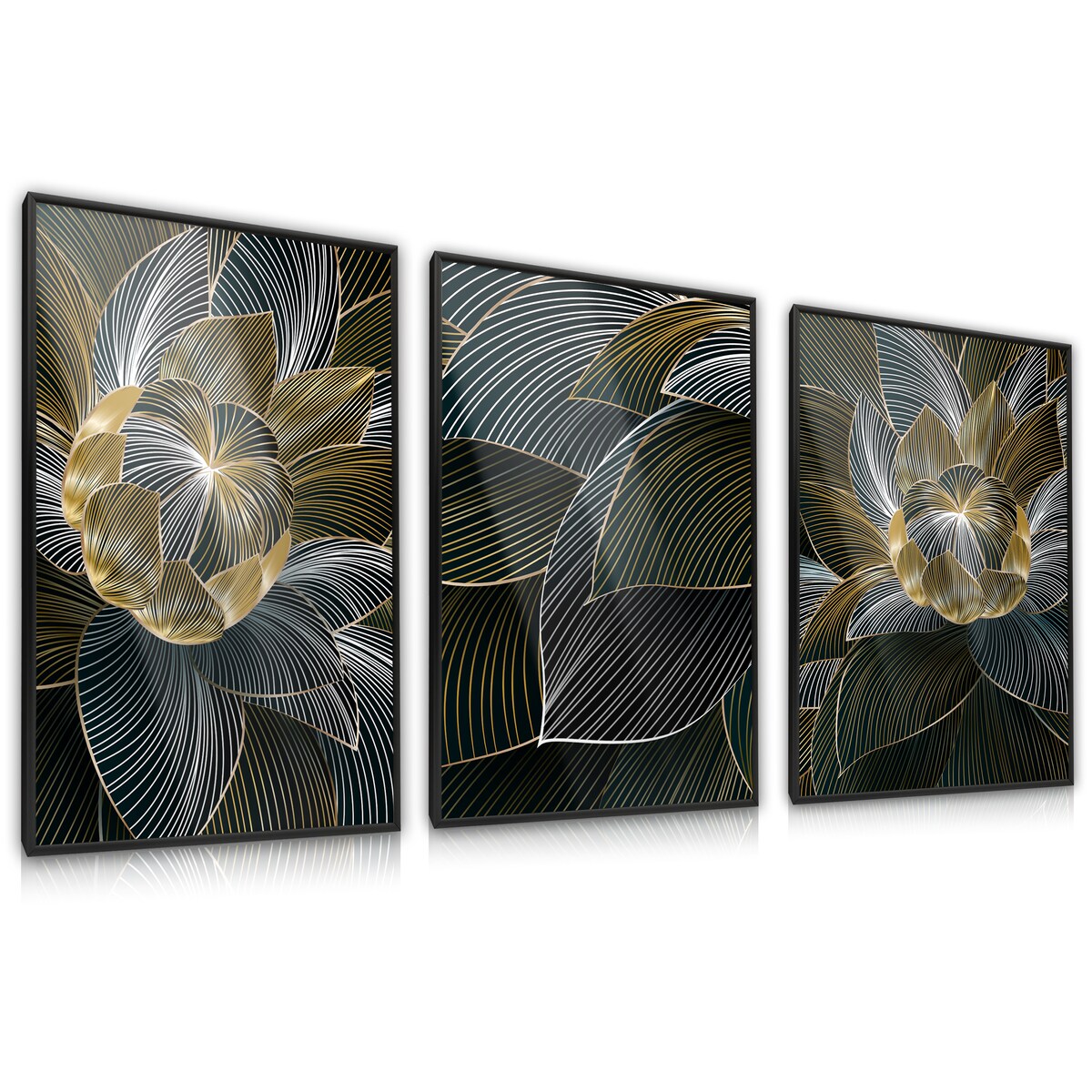 ZESTAW 3X PLAKAT W RAMIE ABSTRAKCJA KWIATY LOTOSU STYL GLAMOUR NATURA 60x80cm