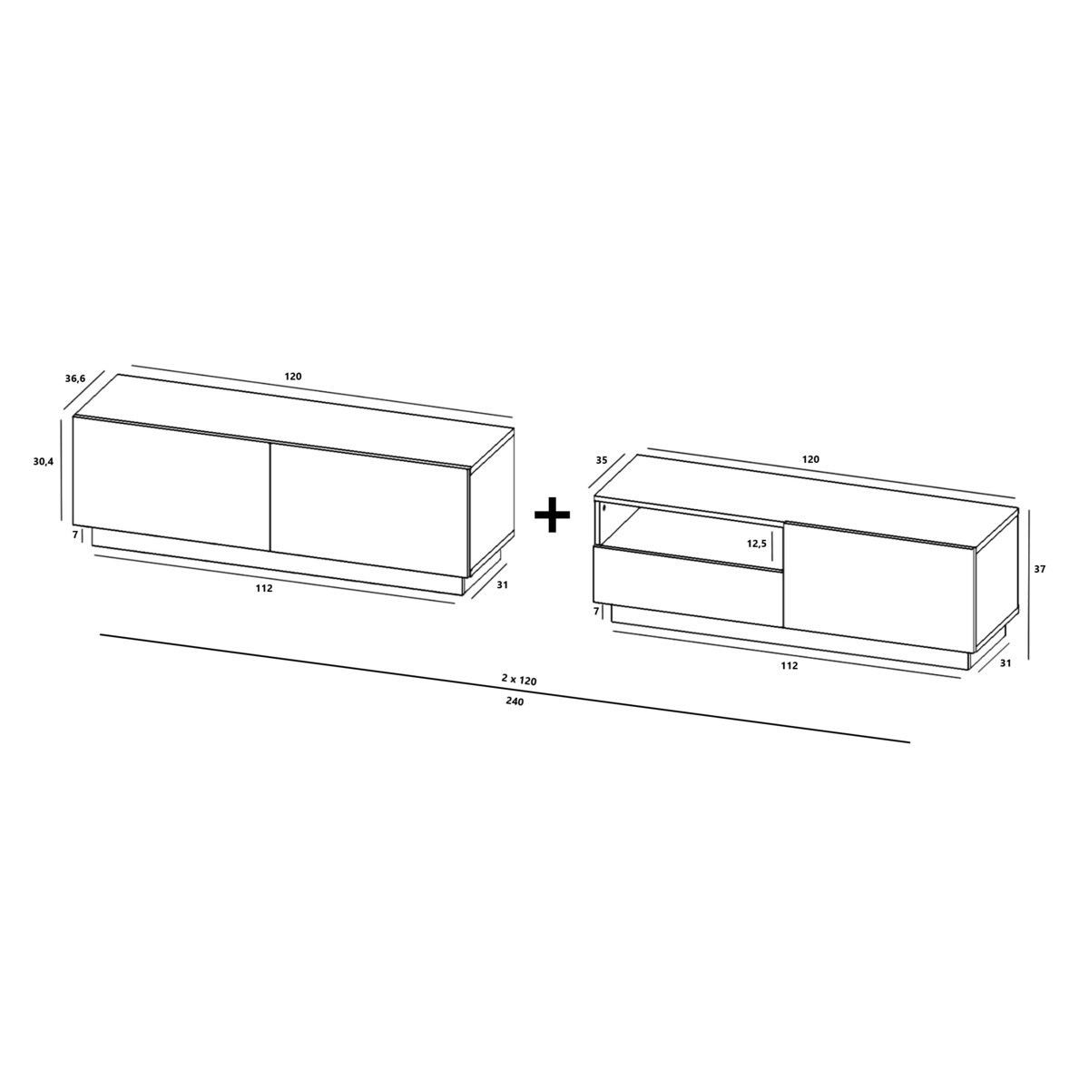 Szafka RTV Loft Stojąca / Wisząca Grafit MAT Komoda RTV Szuflada 240 cm