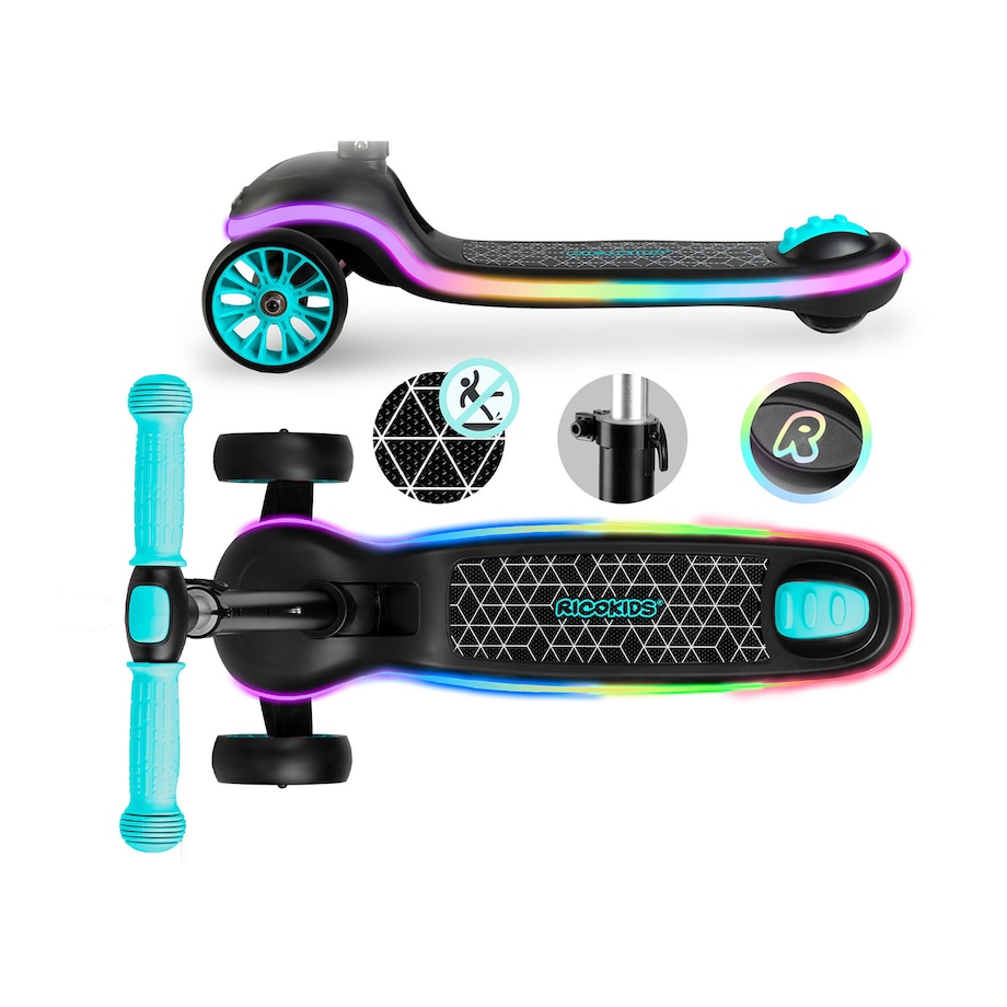 Hulajnoga dla dzieci trójkołowa Leddi czarna-turkus