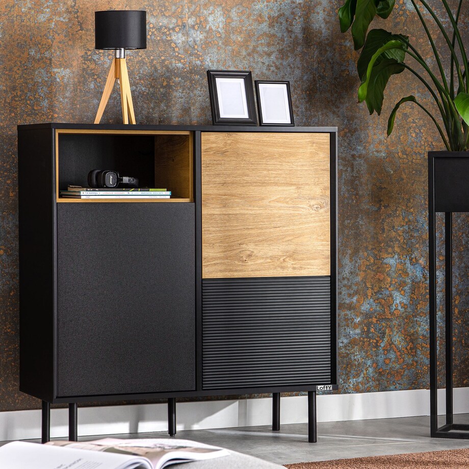 KONSIMO LOFTY Komoda w stylu loft na czarnych nóżkach