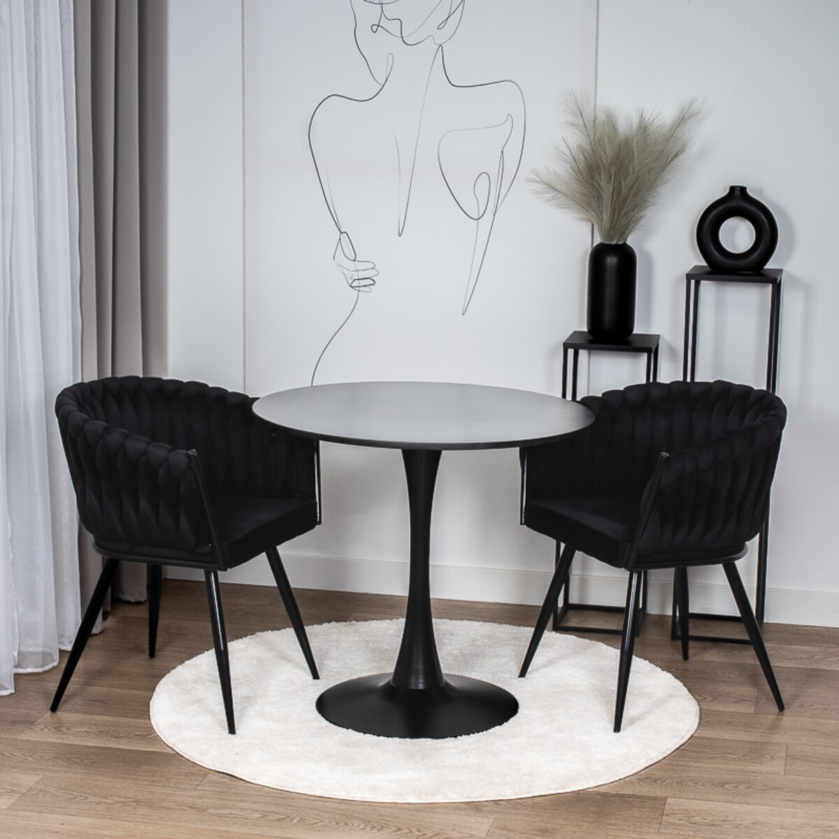 Krzesło tapicerowane do salonu glamour welurowe plecione czarne