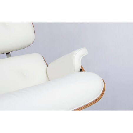 Fotel LOUNGE VA PREMIUM SZEROKI biały z podnóżkiem - sklejka orzech, skóra naturalna