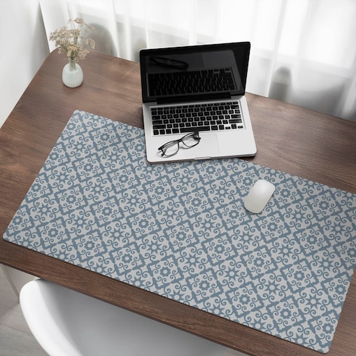 Niebieska mata na biurko Kwiatowy ornament, 120x60 cm