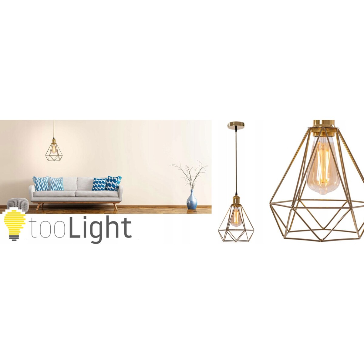 Lampa Diament Sufitowa Wisząca Złota Loft Gold