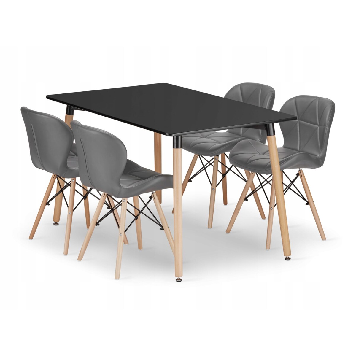 Zestaw Stół + 4 Krzesła Do Jadalni Kuchni Salonu Biura Prostokątny Czarny