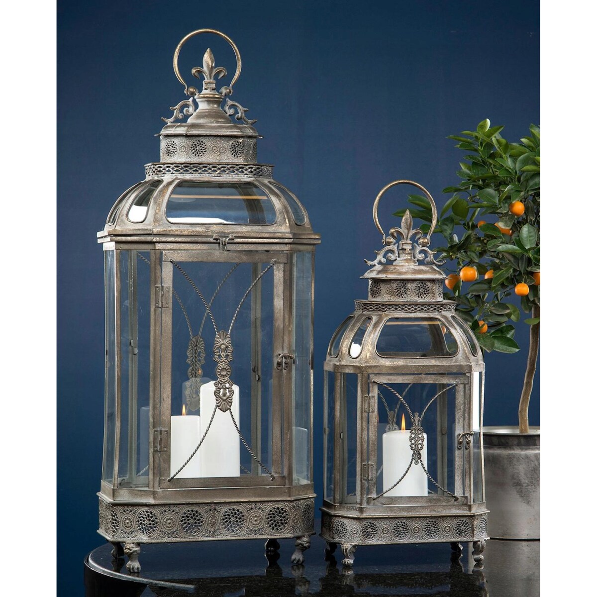 LAMPION DUŻY XXL METALOWY RETRO SREBRNY DO SALONU DOMU NA PREZENT LATARNIA