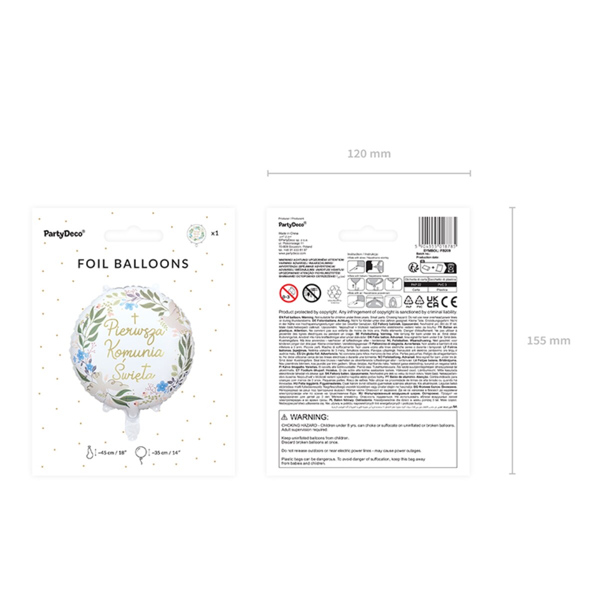 Balon foliowy ''Pierwsza Komunia Święta'', 45 cm, mix
