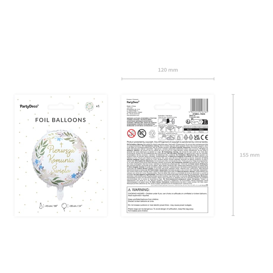 Balon foliowy ''Pierwsza Komunia Święta'', 45 cm, mix