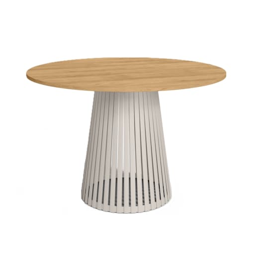 Stół VIV z lamelami do salonu, blat 100cm dąb hikora-podstawa kaszmirowa