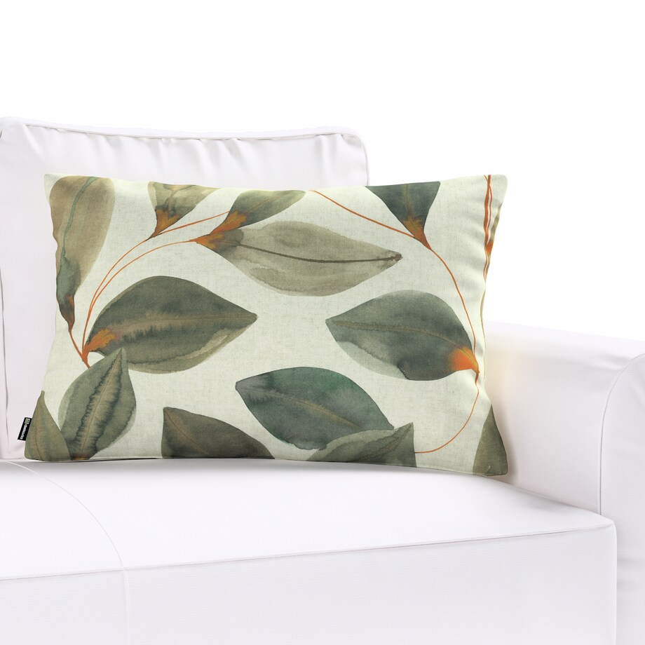 Poszewka Kinga na poduszkę prostokątną 60x40 brązowo-pomarańczowe liście na szarym lnianym tle