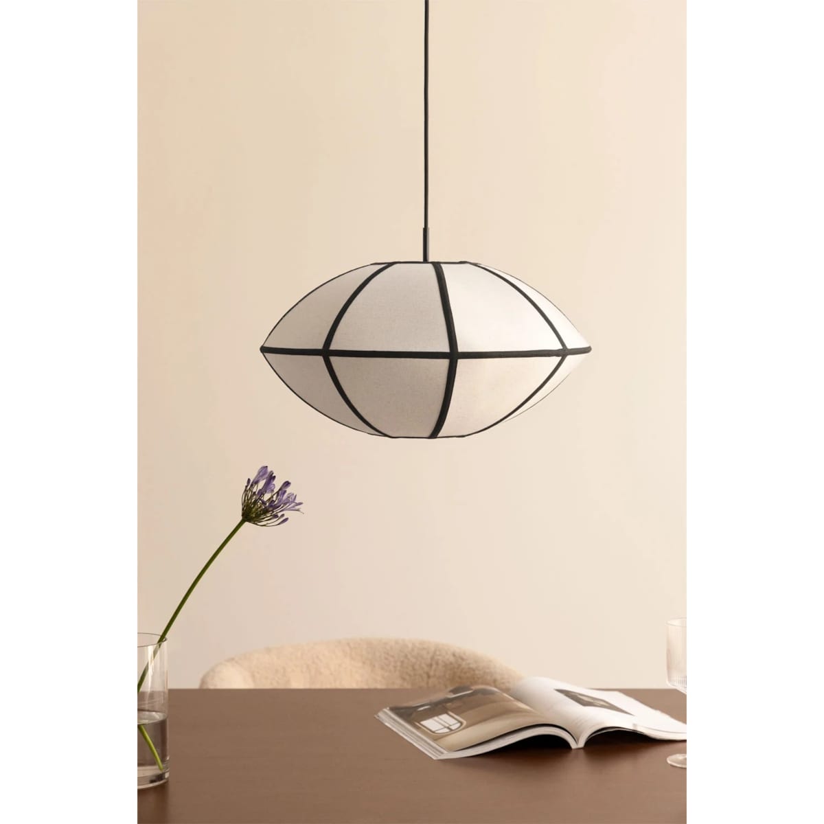 Lampa sufitowa lniana Patraix kremowo-czarna Ø50 cm