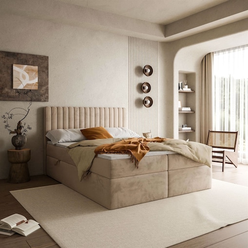 Łóżko kontynentalne JANELLE z materacem bonellowym, 160x200,RV 170, topper