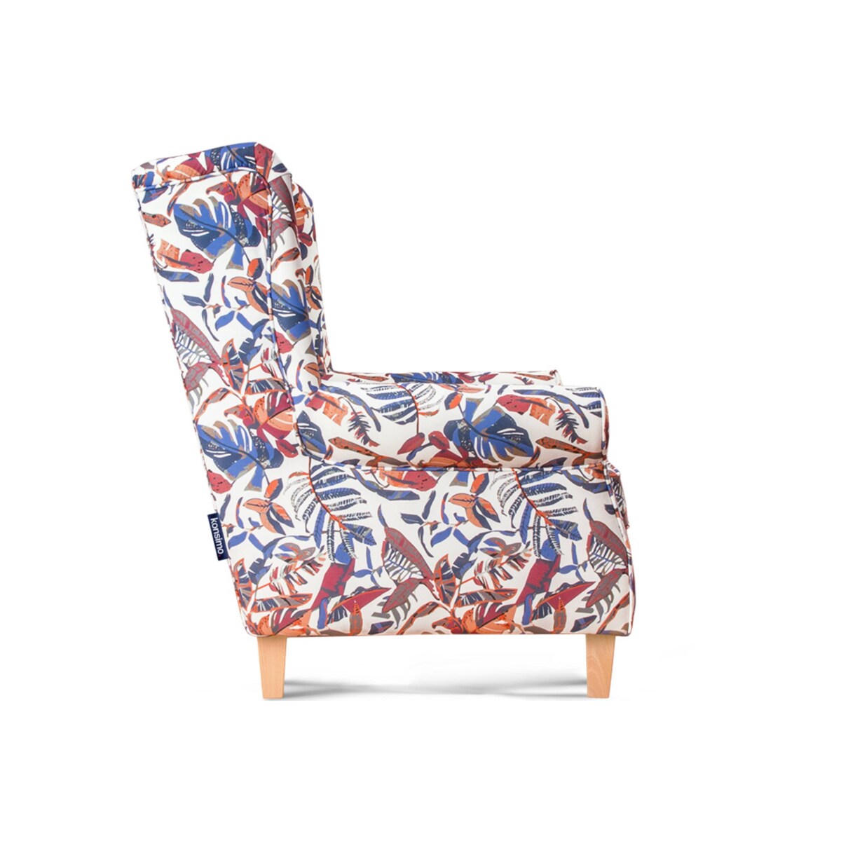 KONSIMO MILES Fotel uszak w kwiaty drewniane nóżki