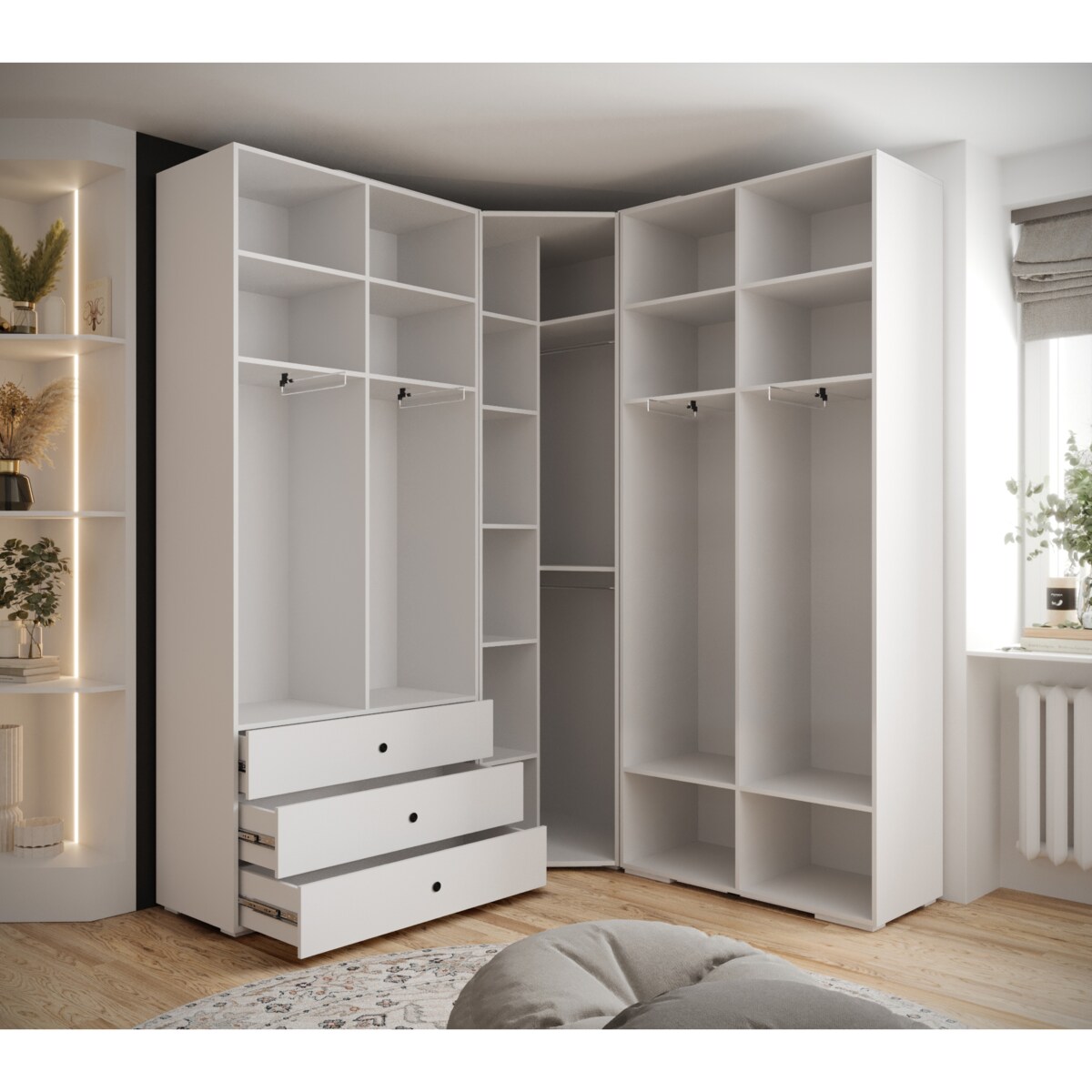 Garderoba wysoka do przedpokoju INOVA 4 Z1 biały+złoty