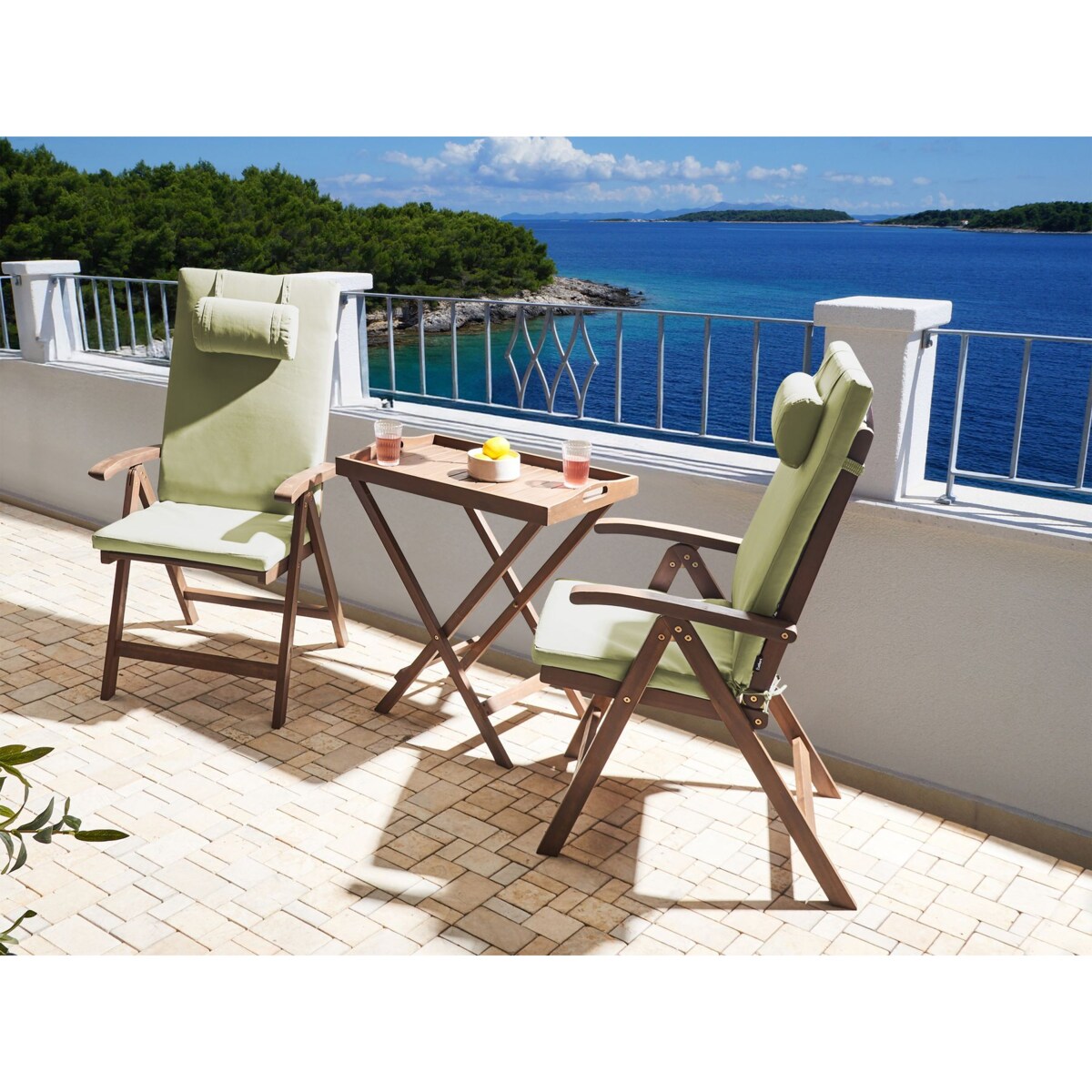 Zestaw mebli balkonowych AMANTEA PREMIUM Drewno akacjowe Zielony