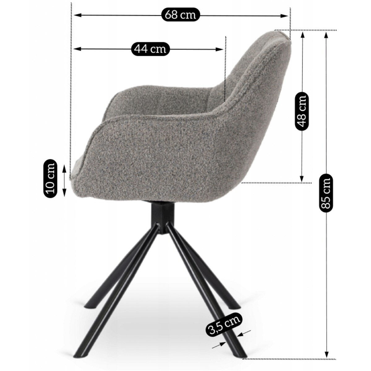 Krzesło Tapicerowane Obrotowe PEONY Kubełkowe Szare Do Jadalni Salonu Loft