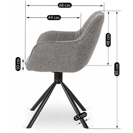 Krzesło Tapicerowane Obrotowe PEONY Kubełkowe Szare Do Jadalni Salonu Loft