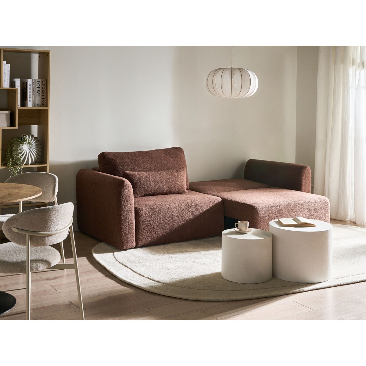 Sofa rozkładana dla 3 osób VAXHOLM Boucle Brązowy ze schowkiem