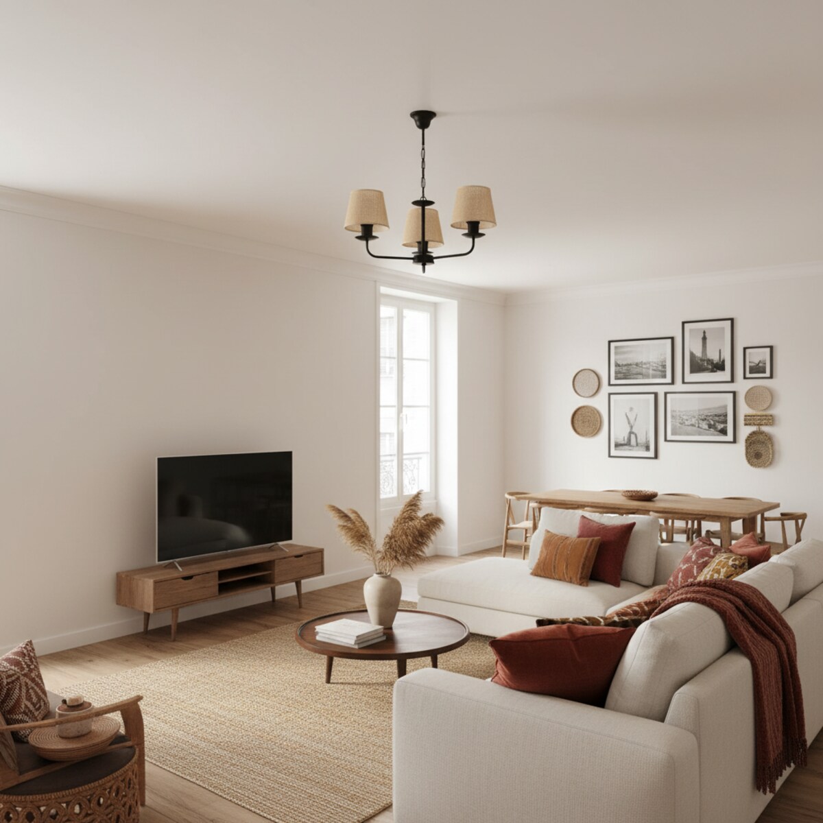 lampa wisząca boho 3 punktowa czarna edylit abażury z juty