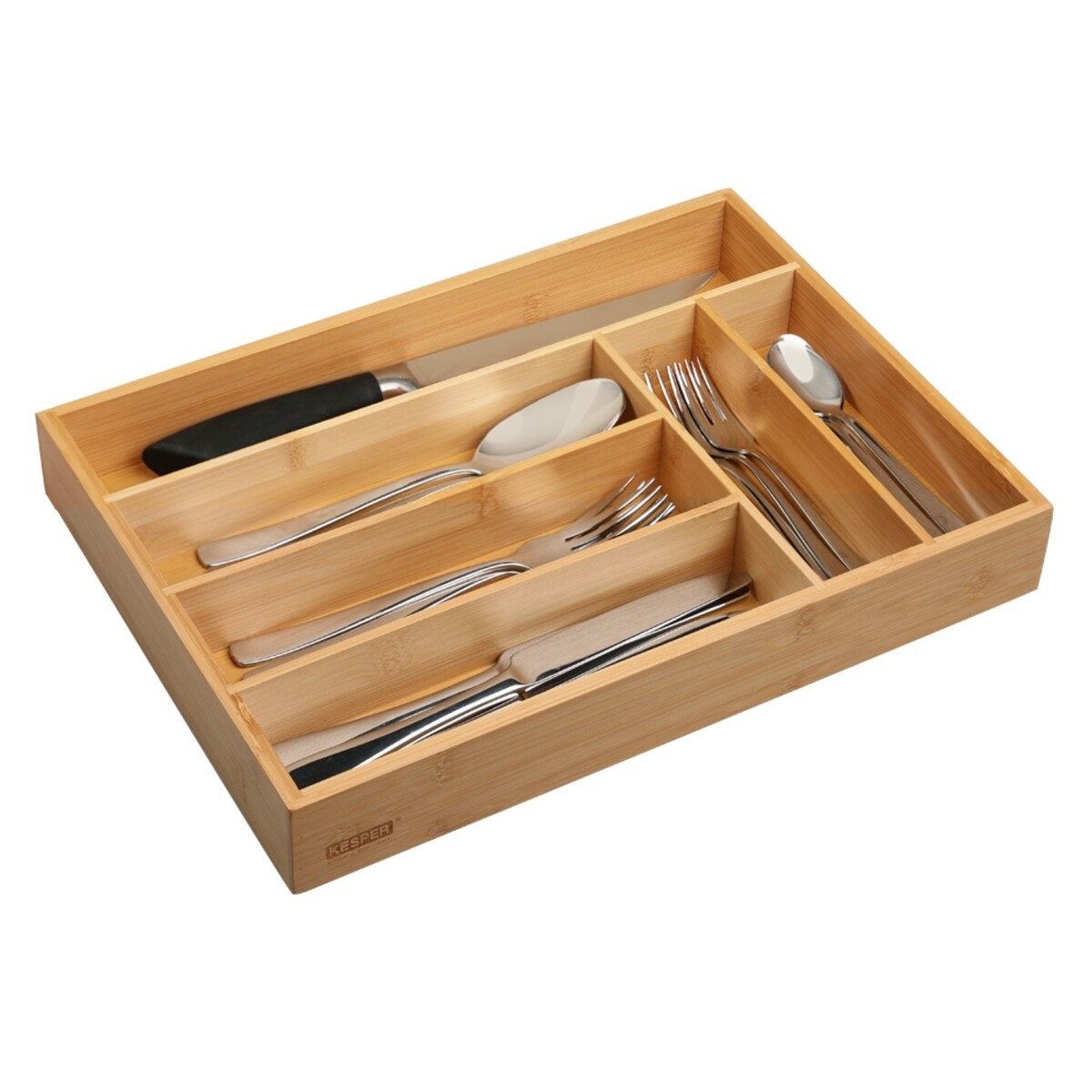 Organizer na sztućce KESPER, 6 komorowy, 35,5 x 25,5 x 5 cm, bambusowy