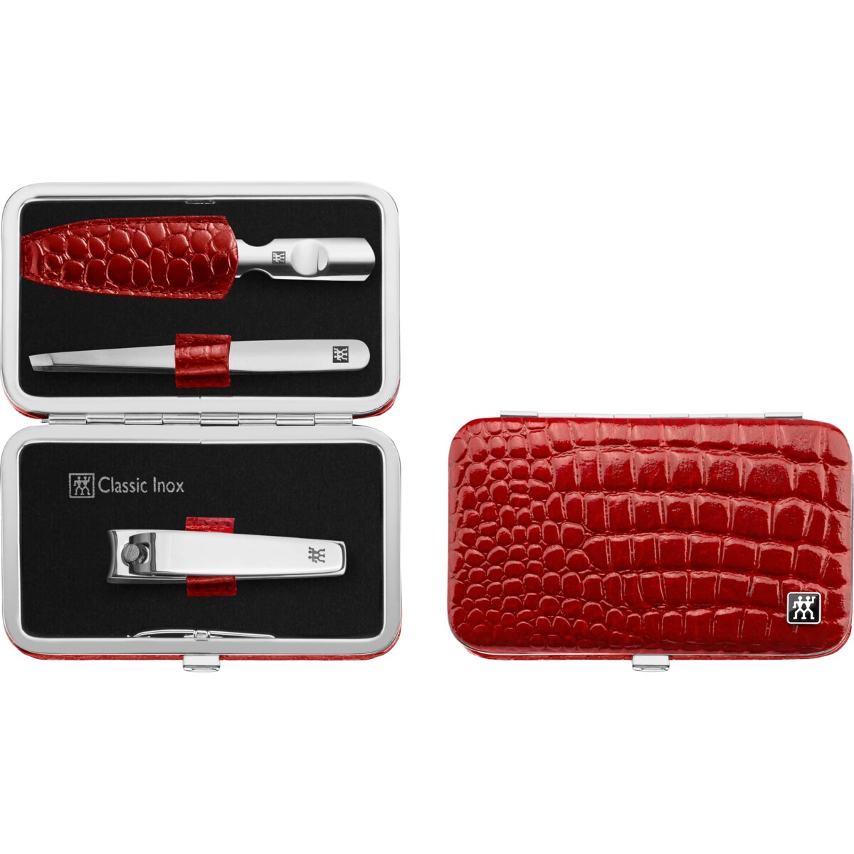 Zestaw podróżny Zwilling Classic Inox – czerwone, skórzane etui, 3 elementy - Czerwony