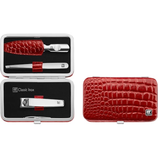 Zestaw podróżny Zwilling Classic Inox – czerwone, skórzane etui, 3 elementy - Czerwony