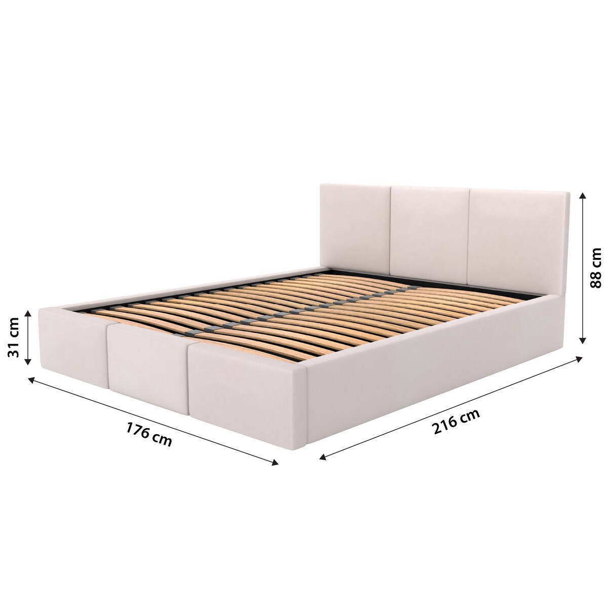 ŁÓŻKO TAPICEROWANE 160x200 ŁÓŻKO PODWÓJNE Z POJEMNIKIEM KREMOWE