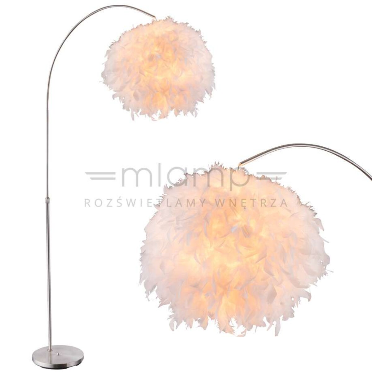 Stojąca LAMPA podłogowa KATUNGA 15057S Globo kulista OPRAWA piórka ball białe