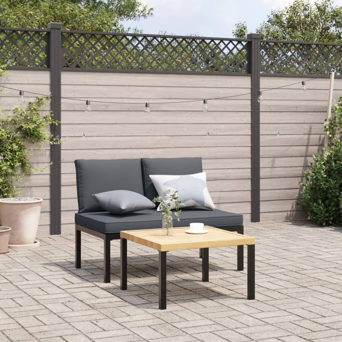 vidaXL Ławka ogrodowa z poduszkami, czarna, aluminium