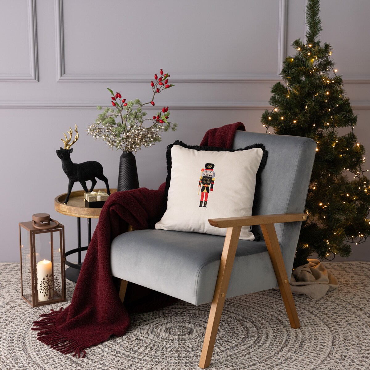 Poszewka na poduszkę Toy Soldier Cheer 43x43 cm boże narodzenie, święta, świąteczne, biały-ecru-kremowy, 43x43 cm