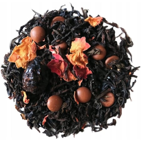 Herbata czarna MIŁOŚĆ premium liściasta kwiat róży wiśnie czekoladki 120g - herbata liściasta sypana mieszanka napar susz