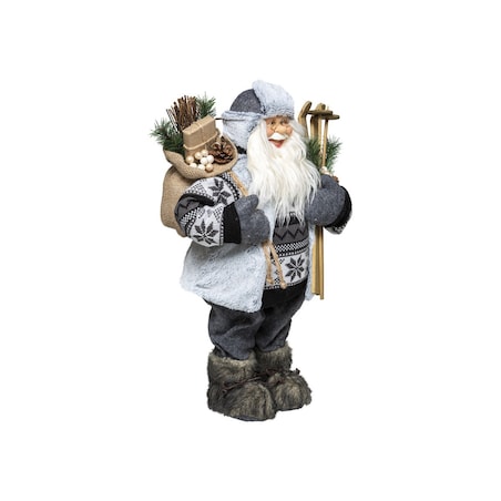 Figurka materiałowa Święty Mikołaj z nartami 45 cm